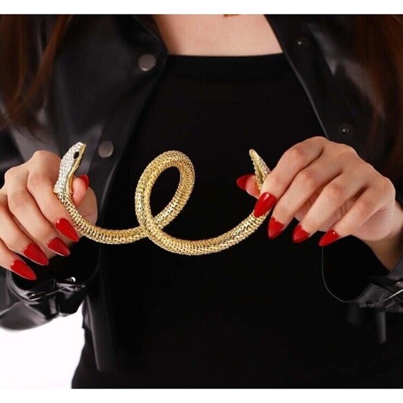 Mesh Rhinestone Snake Coil Wrap Gold Tone Bracelet Womens Designer Whimsy Goth - Picture 7 of 7